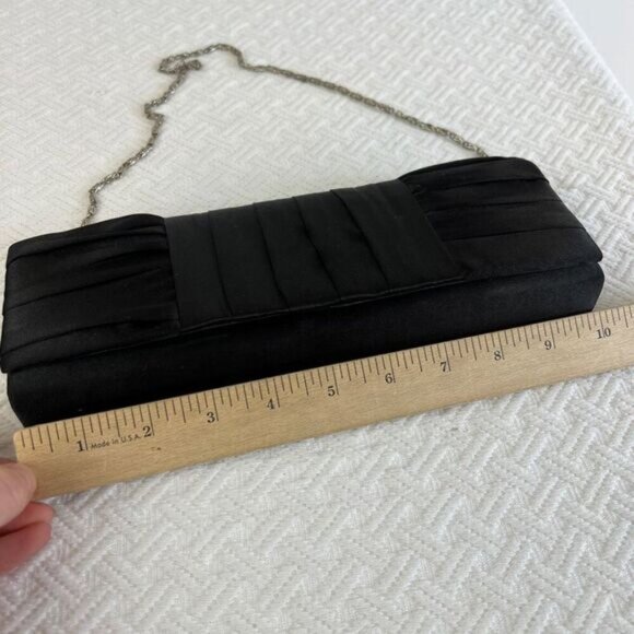 La Diva Black Satin Silver Tone Hardware Women's Clutch Shoulder Bag Purse - Picture 14 of 15